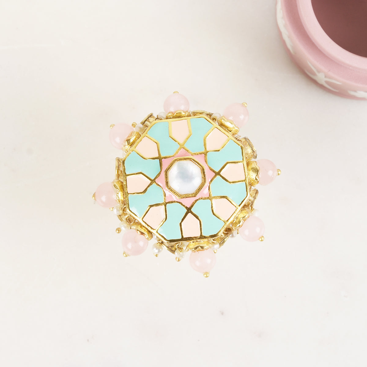 OCTAGONAL ROSE QUARTZ RING